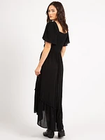 vneck flutter sleeve twist front maxi dress