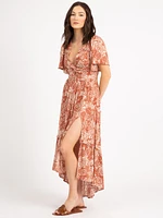 vneck flutter sleeve twist front maxi dress