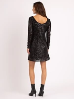 alix boat neck sequin knee length dress