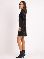 alix boat neck sequin knee length dress