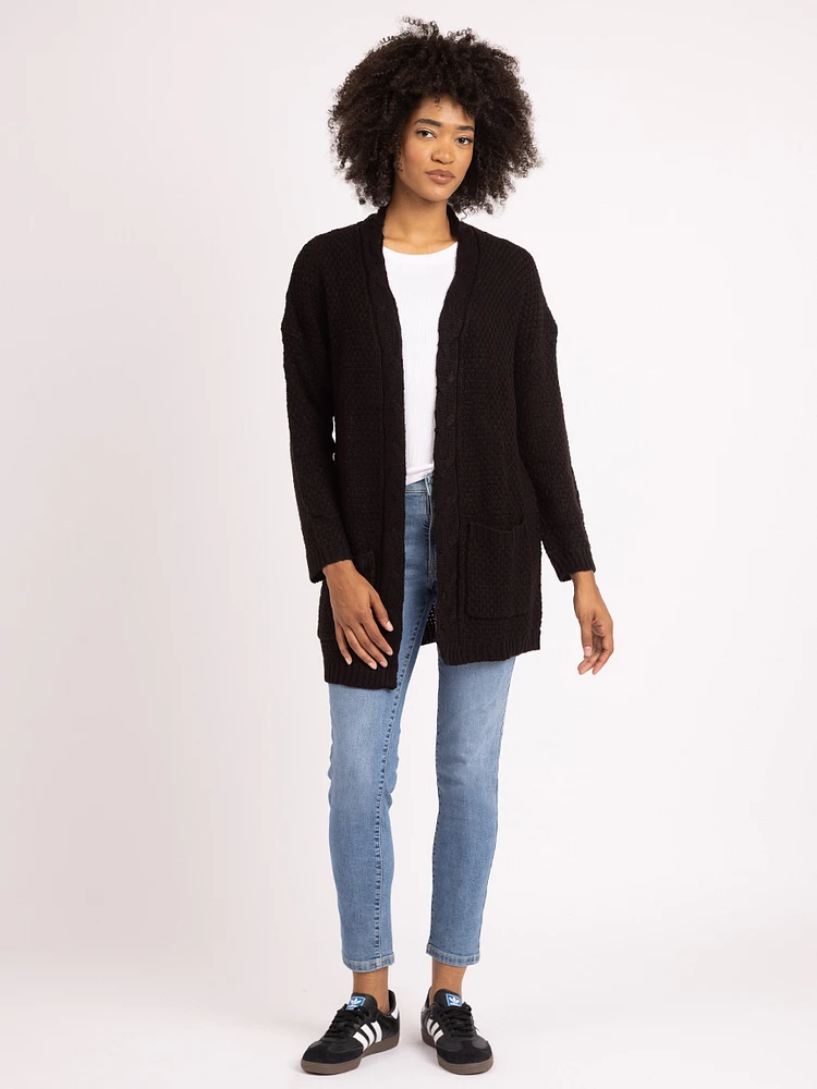 novelty stitch open front cardigan