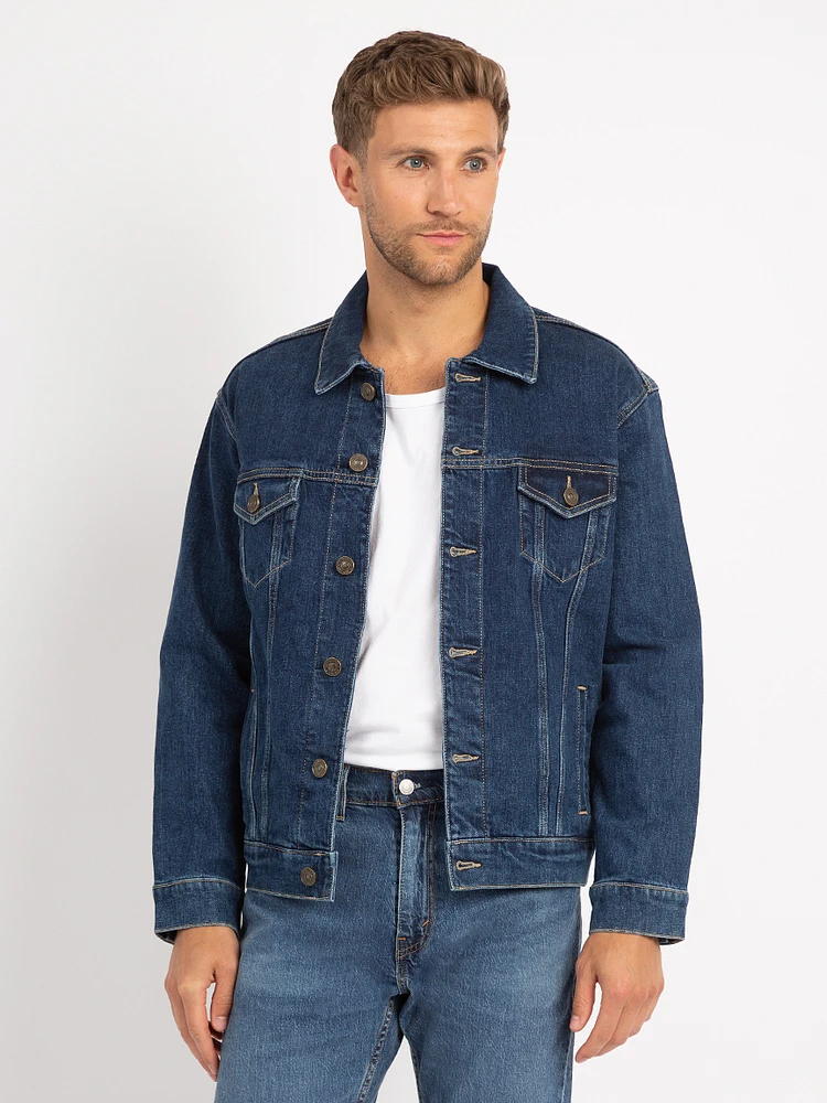 luke dark authentic denim trucker jacket