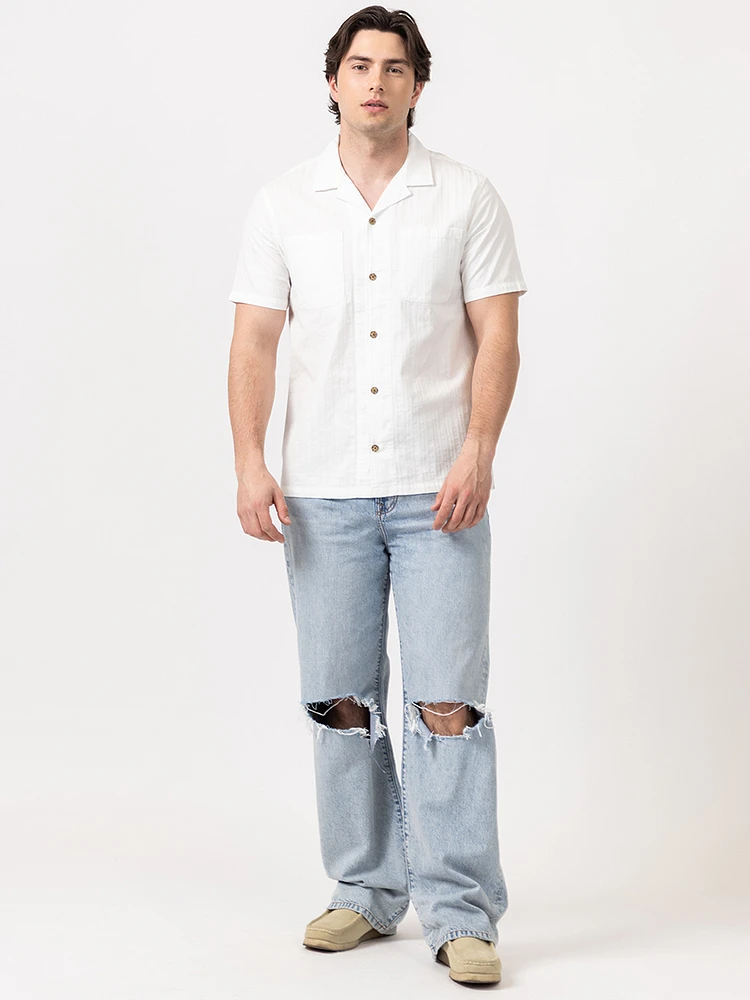 isaac stripe textured 2 pkt camp collar shirt