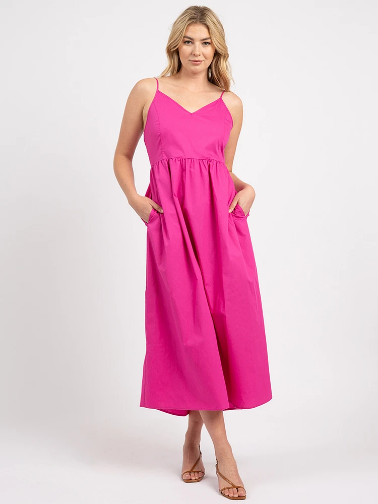 maybelle strappy vneck poplin maxi dress