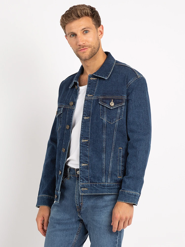 luke dark authentic denim trucker jacket