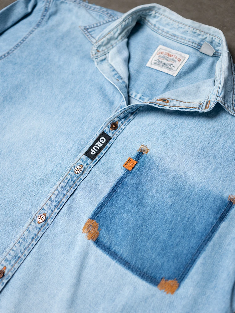 levi's button up orange tab denim shirt