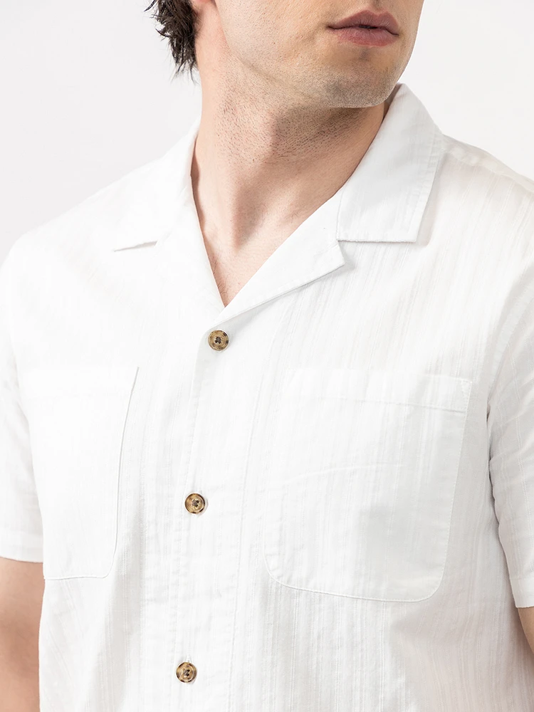 isaac stripe textured 2 pkt camp collar shirt