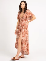 vneck flutter sleeve twist front maxi dress