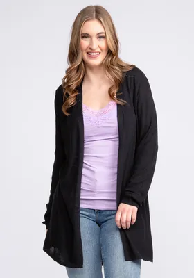 dominique high low open cardigan