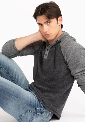 nicholas colourblock waffle henley hoodies