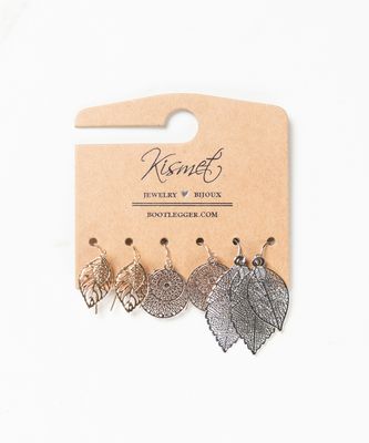 3 pack filigree leaves earrings