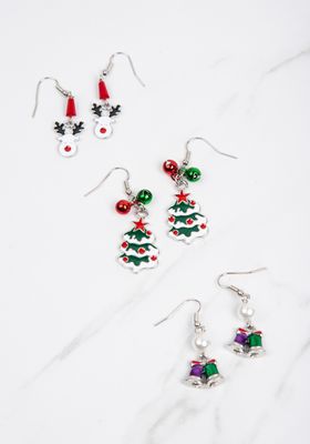 christmas earrings bells reindeer and tree