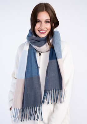plaid oblong scarf w tassels