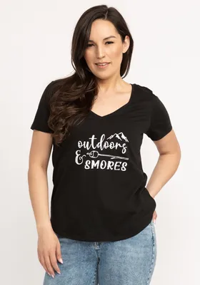 outdoor and smores graphic t-shirt