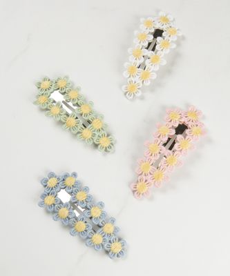 4 pack embroidered daisy hairclips