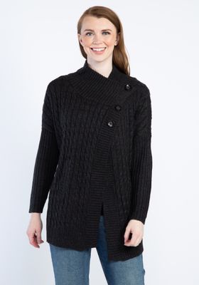 assymetrical cable sweater cardigan