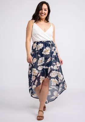sonya mixed media high-low dress
