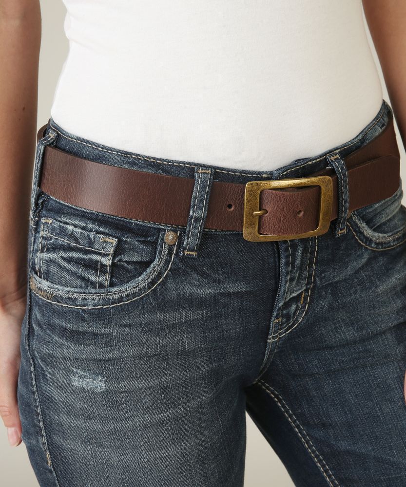 women's leather belt with curved buckle