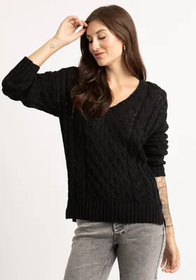wanda cable v-neck popover