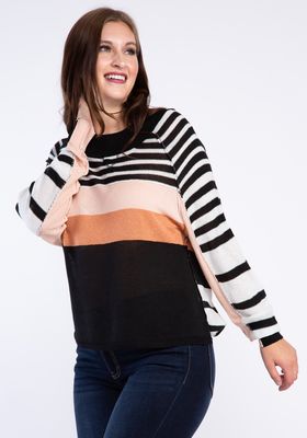 striped exposed seam popover sweater
