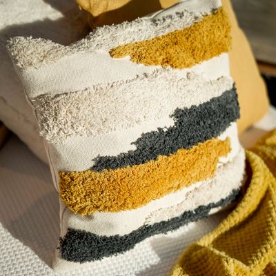 Yellow and grey cushion – Boho