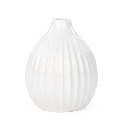Vase rond blanc strié
