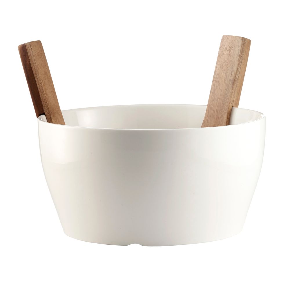 Ceramic salad bowl with utensil