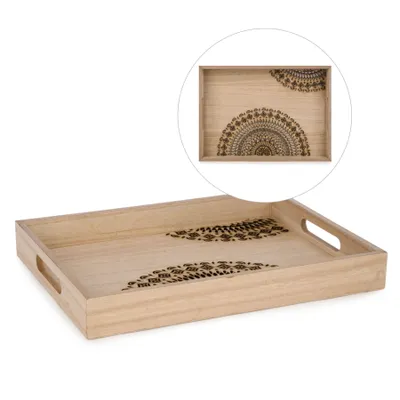 Natural tray with carved pattern