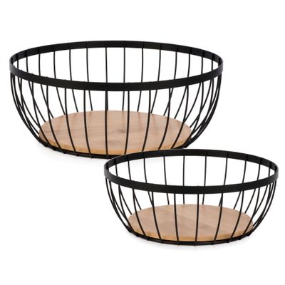 Round metal and wood basket