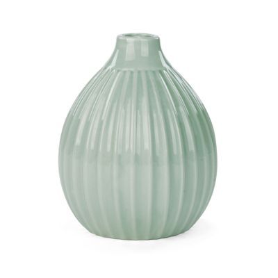 Round sage vase with stripes