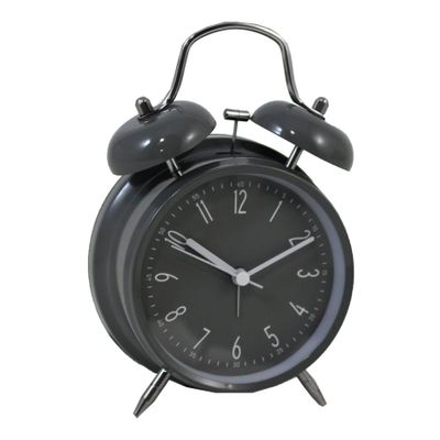 Grey metal alarm clock
