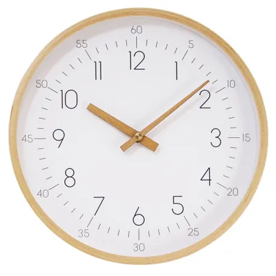 White wall clock in wood