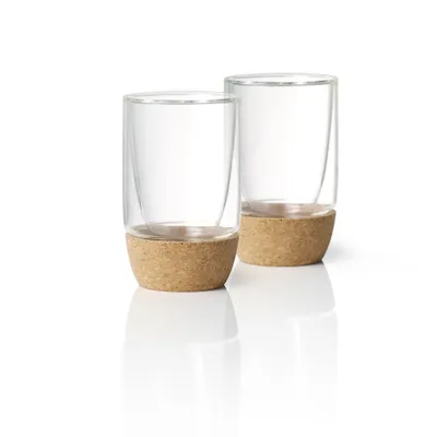 Double wall glass with cork base – Set of 2