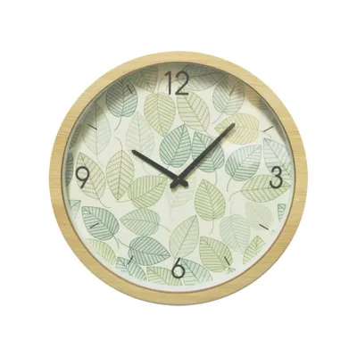 Horloge contour bois motif feuilles