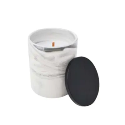 2 wick wooden candle with cover – Marble finish