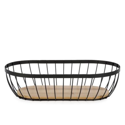 Metal and wood oval basket