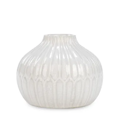 Round ceramic striated vase