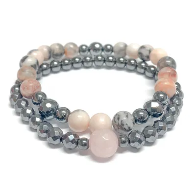 Duo bracelets – Quartz rose et gris