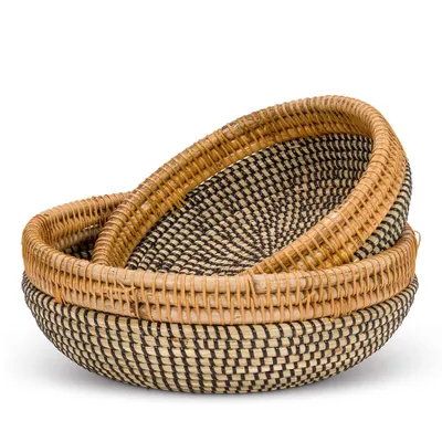 Natural and black rattan basket