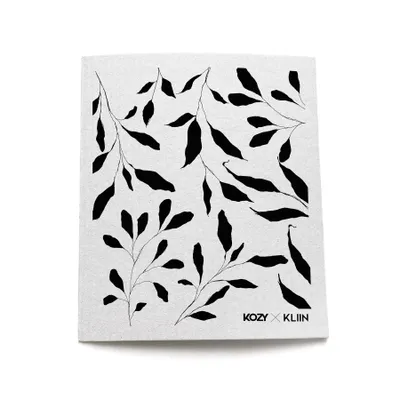 Lingette éponge réutilisable – Feuillage noir et blanc