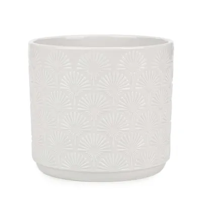 Floral Textured White Ceramic Pot