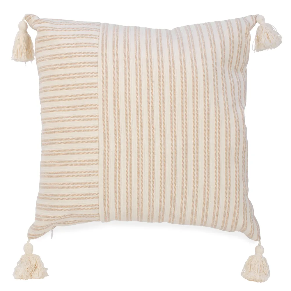 Tassel Cushion – Striped Beige