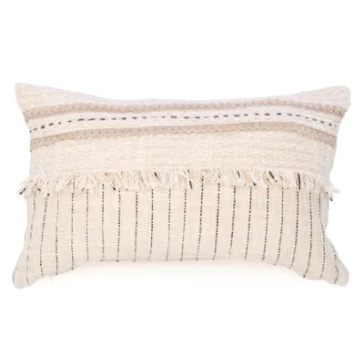 Woven Rectangle Cushion with fringes – Natural