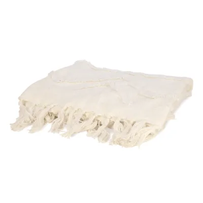 Tufted Throw with Fringes – Beige