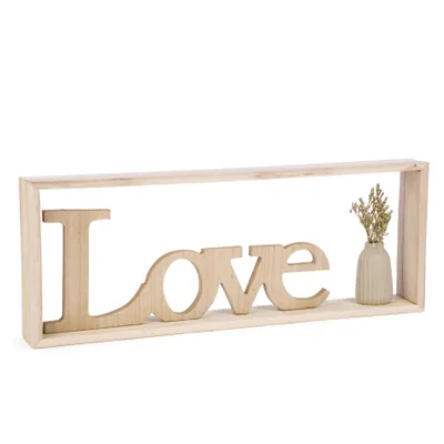 “Love” in natural wood with vase