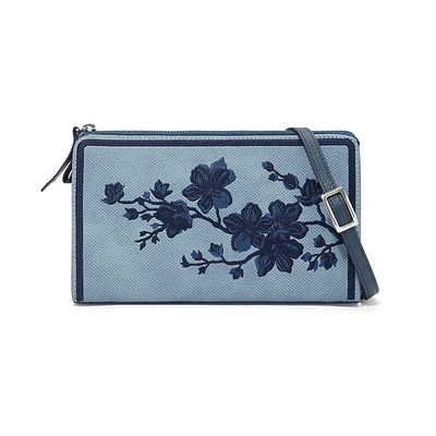 Kyoto In Bloom Indigo Embroidered Pouch