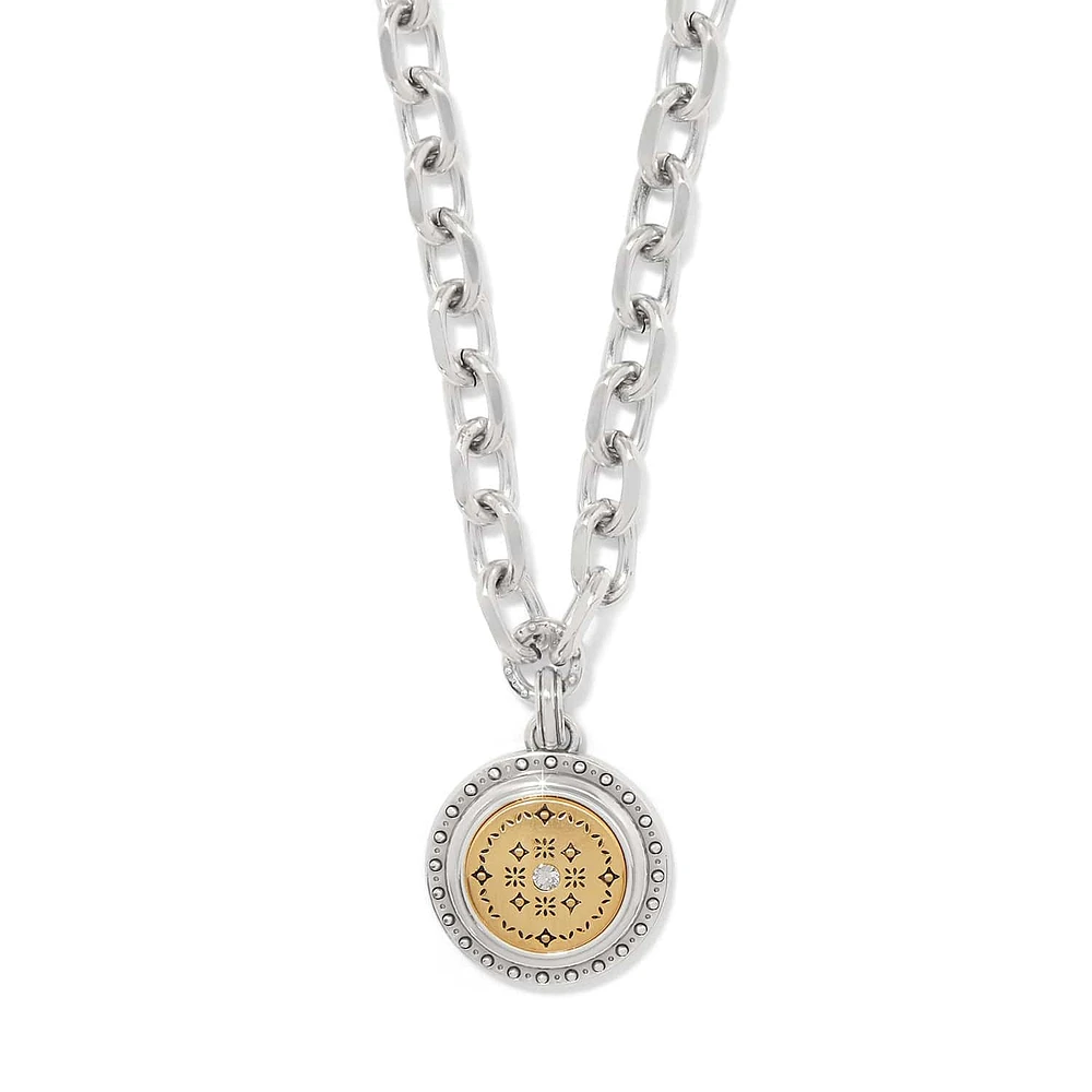 Mosaic Round Two Tone Pendant Necklace