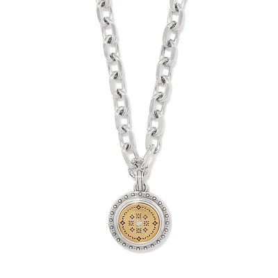 Mosaic Round Two Tone Pendant Necklace