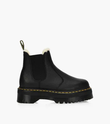 DR. MARTENS 2976 FAUX FUR LINED QUAD PLATFORM CHELSEA BOOTS - Black Leather | BrownsShoes