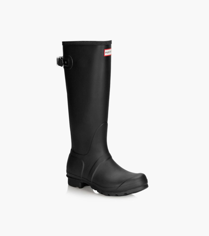 HUNTER ORIGINAL TALL BACK ADJUSTABLE RAIN BOOTS - Black Rubber | BrownsShoes